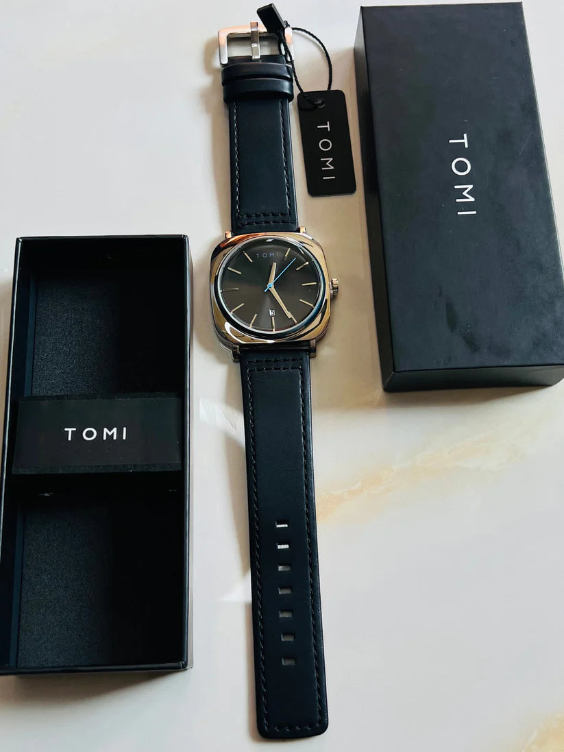 TOMI T-084 Men's Watch Quartz Date Leather Straps