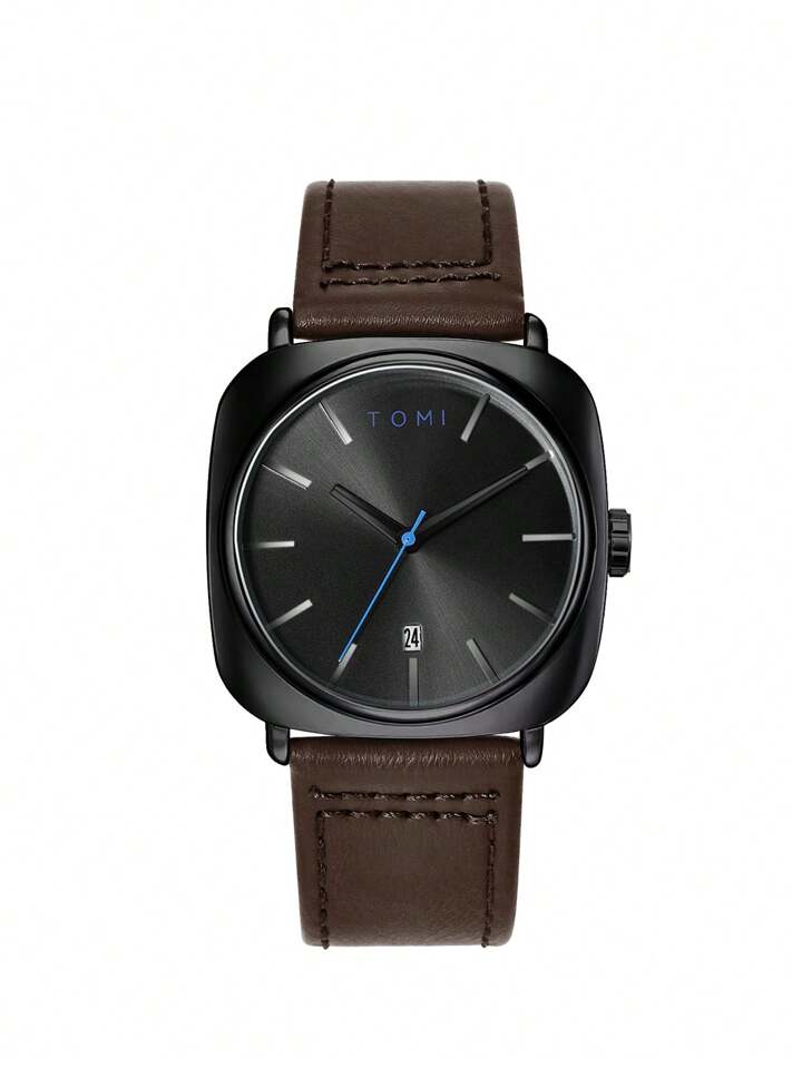 TOMI T-084 Men's Watch Quartz Date Leather Straps
