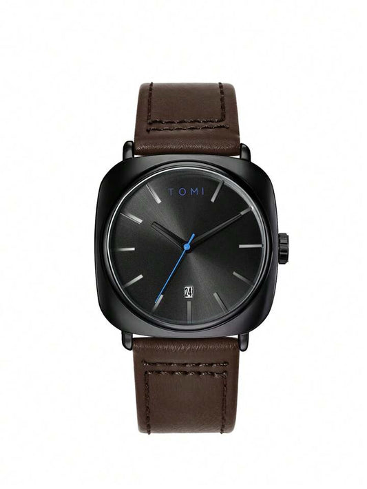 TOMI T-084 Men's Watch Quartz Date Leather Straps