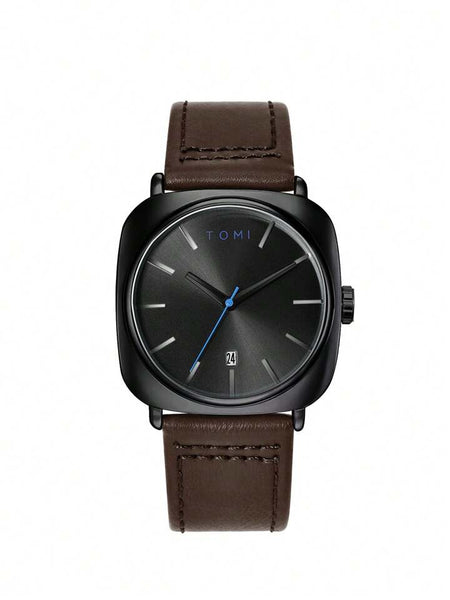TOMI T-084 Men's Watch Quartz Date Leather Straps
