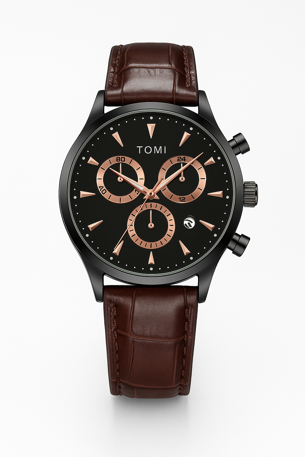 TOMI T-602 Chronograph Luxury Business Men’s Watch – With Tie Pin & 2 Studs Gift Set