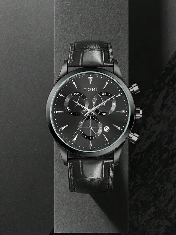 TOMI T-602 Chronograph Luxury Business Men’s Watch – With Tie Pin & 2 Studs Gift Set