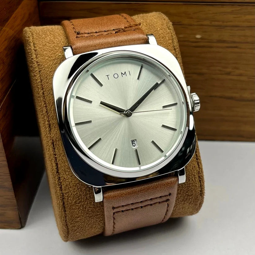 TOMI T-084 Men's Watch Quartz Date Leather Strap