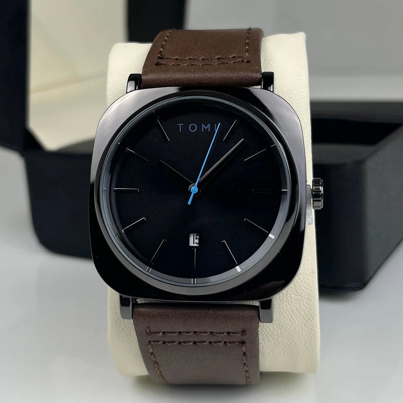 TOMI T-084 Men's Watch Quartz Date Leather Straps